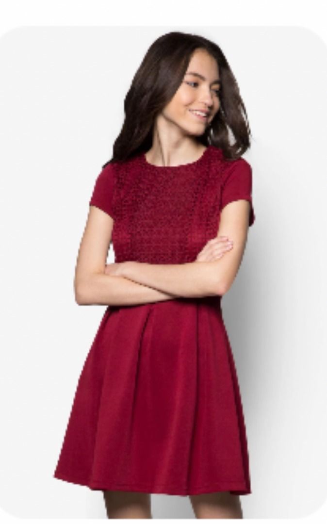 ZALORA SOMETHING BORROWED Pleat Fit and Flare Dress Women s Fashion Dresses Sets Dresses on Carousell