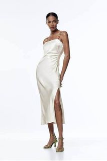 ZARA GOLD CHAIN STRAPS RUCHED SIDE MAXI WITH SLIT