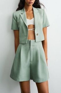 ZARA linen coords mint green