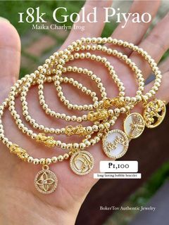 18k Gold Piyao + 14k Gold plated bubble bracelet
