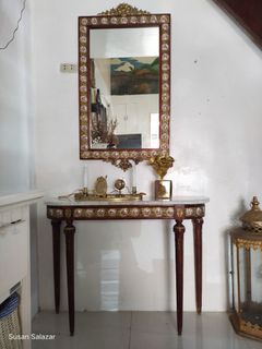 19th Century Louis XVI Marble Top Console Table with mirror 
Courting Couple design