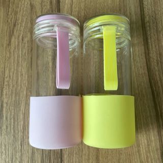 350 mL Pink & Yellow Transparent Glass Rubber Water Bottle with Handle