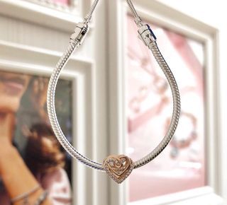 - PANDORA Slider Bracelet with Intertwined  Heart Charm Set-