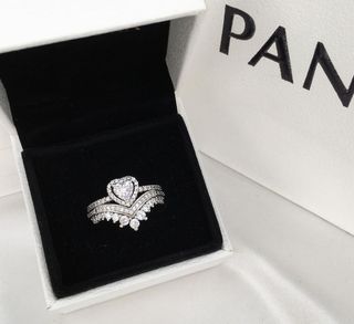 - PANDORA Sparkling Wishbone Tiara and Elevated Heart Ring Set-