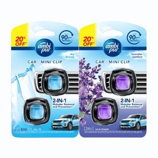 Ambi Pur Car Freshener Sky Breeze Lavender Value Pack 2.2ml Twin Pack Car Vent Clip x2 Packs