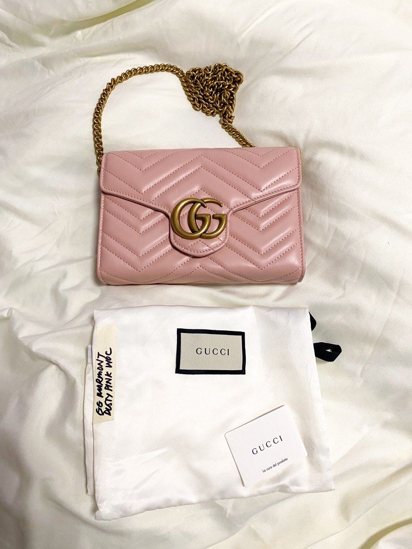AUTHENTIC Gucci Marmont Dusty Rose Pink GHW Wallet on Chain WOC