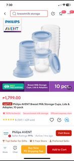 Avent Breast Milk Storage Cups, Lids & Adapter, 10-pack