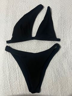 Black asymmetrical two piece swimsuit