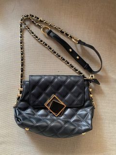 Black Cross-body Bag with Gold Accents