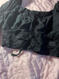 Black Lace Crop Top w/ Long Sleeves