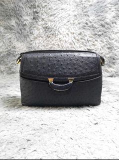 Black Ostrich Leather Crossbody Bag