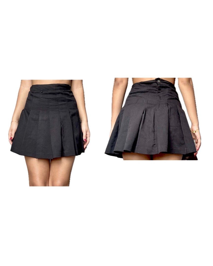 Womens black pleated mini skirt best sale