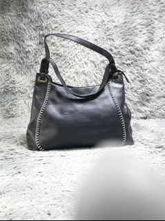Black Zipper Leather Hobo Bag