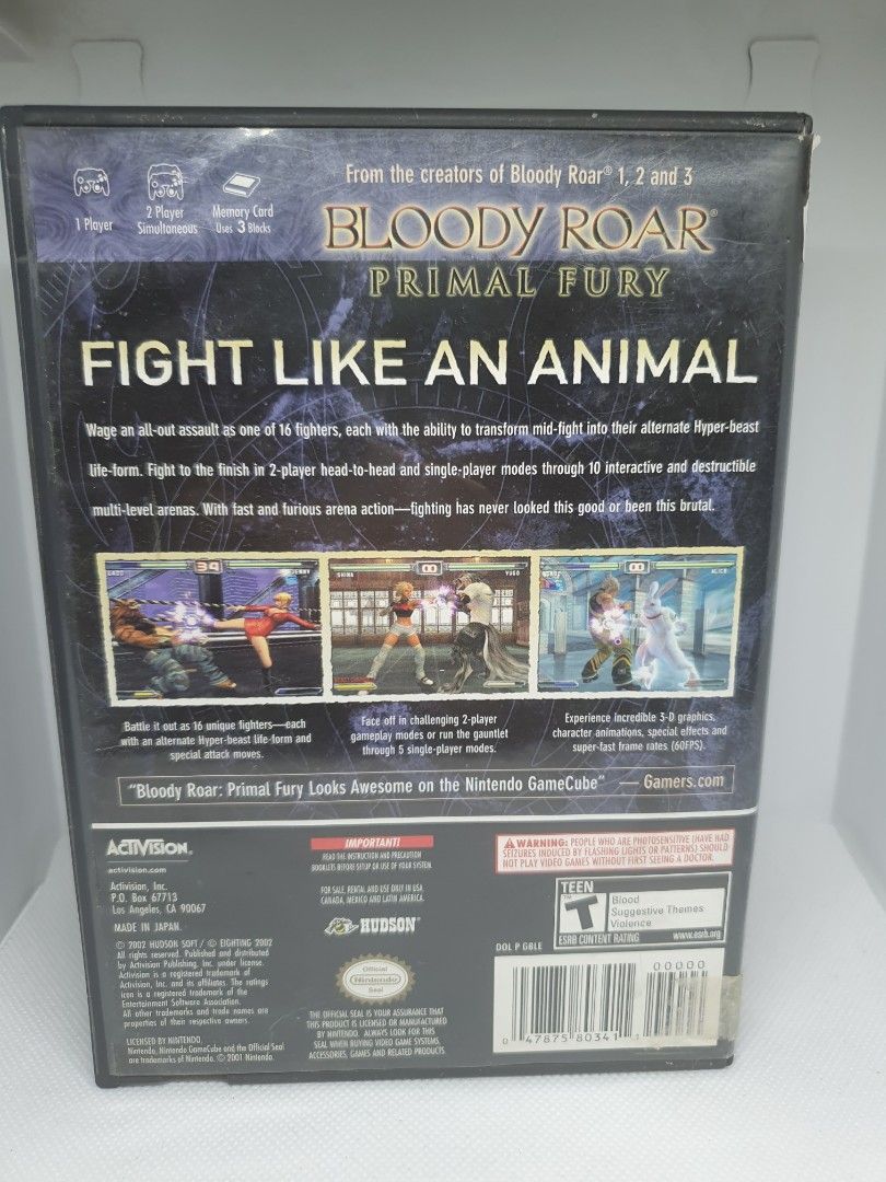 Bloody Roar Primal Fury (Nintendo Gamecube) (Category: Nintendo) located in Quezon City. Submitted by itemsforadoption (Listing ID 1310705213, Image 2). Description: Rfs: Its 2024! Happy New Year! Hoping you have a good year ahead of you! If you have questions feel free to send a message. Though I'll most likely be able to reply from 10am to 8pm. Please be patient and understanding. Decluttering games and items that I've picked up or for friends 