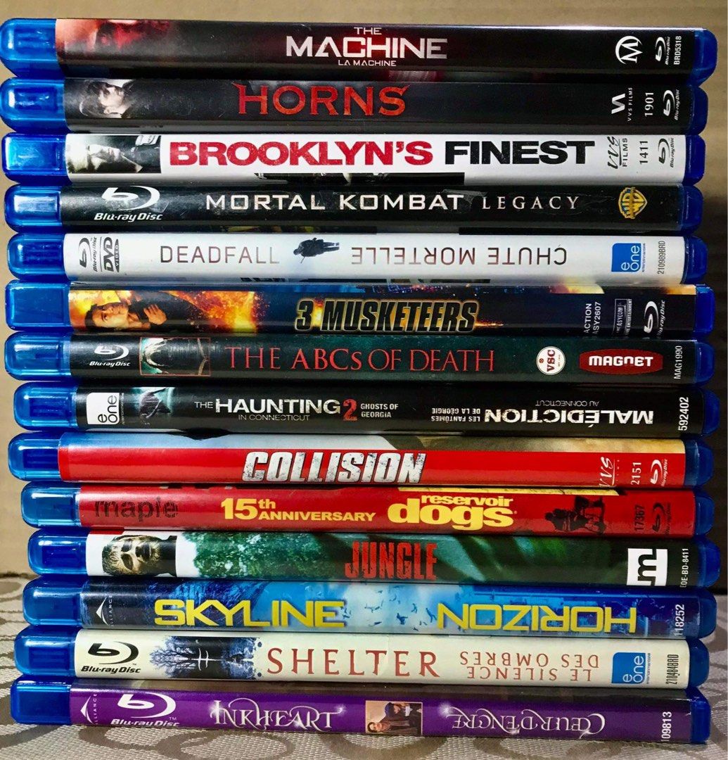 Blu-Ray Sale! (Category: CDs & DVDs) located in Angeles City. Submitted by lensongsong (Listing ID 1310766530, Image 1). Description: Discs in excellent condition Special features USA/Canada 1.The Machine - P250.00 2.Horns - P350.00 3.Brooklyn's Finest - P350.00 4.Mortal Kombat Legacy - P350.00 5.Deadfall Blu-Ray + DVD - P350.00 6.3 Musketeers - P300.00 7.The ABCs of Death - P350.00 8.The Haunting In Connecticut 2 - Ghosts Of Georgia - P350.00 9.
