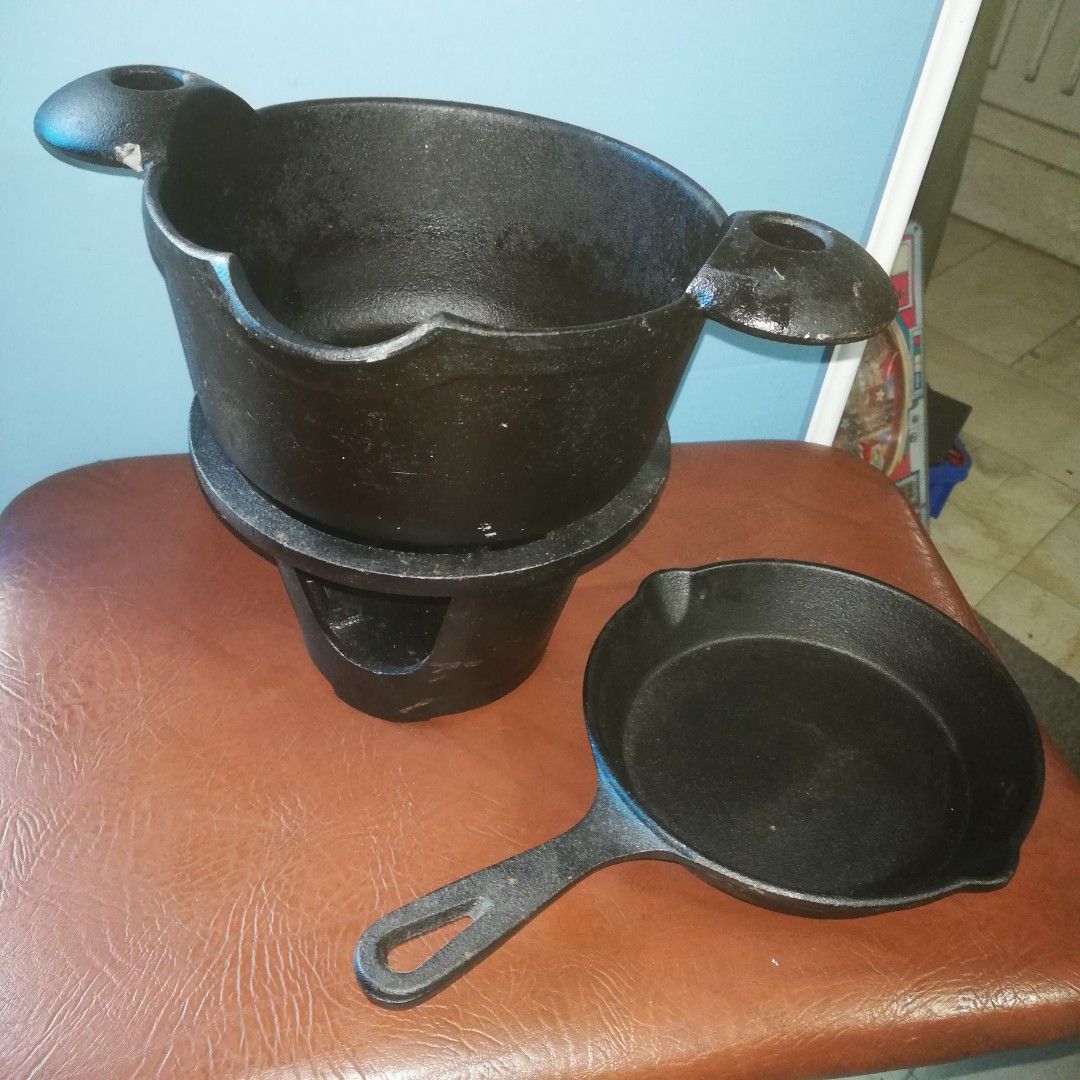 cast iron stew pot and others (Category: Cookware & Accessories) located in Paranaque City. Submitted by 4thestate.surplusan (Listing ID 1310691489, Image 3). Description: all cast iron . stew pot, brand, monocoop. 18cm dia x 10 cm depth. skillet, unnamed, 15cm diax 3cm depth.burner stand, brand ishigaki, 16cm dia x 10cm height. all are in good condition. retail or take all. pm only.mop gcash. fourth est paranaque.