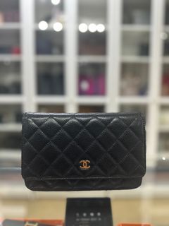Chanel Classic Wallet on Chain (WOC) in Black Caviar Leather & Gold Hardware Series 30