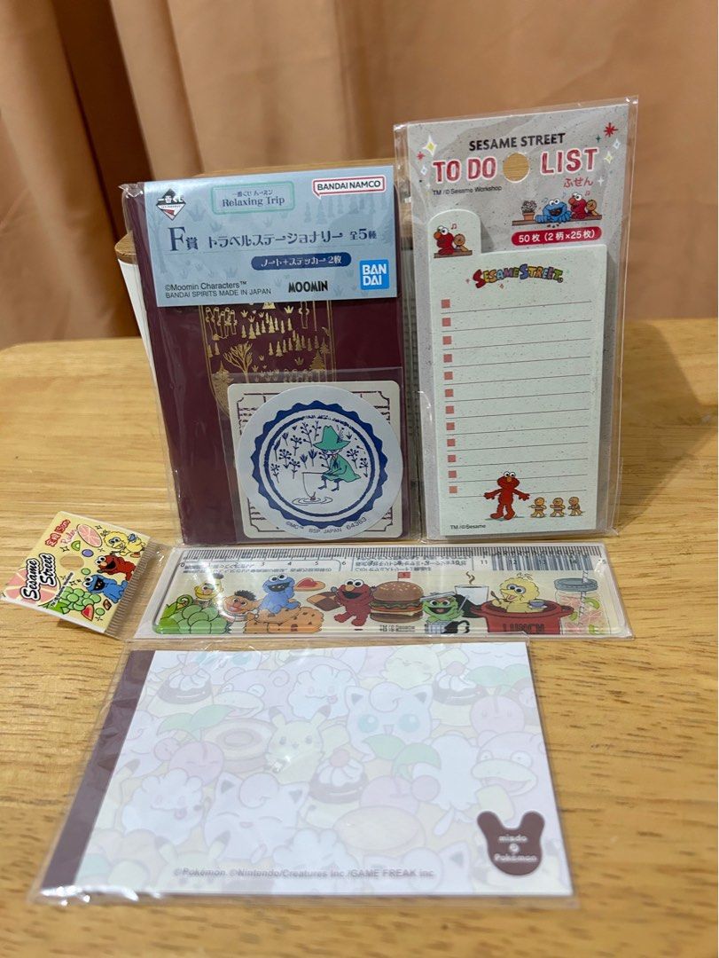 Character Stationery Bundle (Category: Stationery & School Supplies) located in Macabebe. Submitted by omochayaph (Listing ID 1310783132, Image 1). Description: Bundle includes: Moomin Travel Stationery Sesame Street To do list pad Sesame Street Ruler Pokemon Memo Pad Country of origin: Japan🇯🇵.