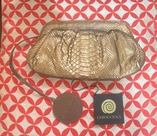 CHIOCCIOLA Genuine Snakeskin/Phyton Gold Metalic Luxury Designer Clutch Bag…Retails for more than 30,000 Pesos!