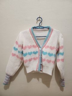 Chunky Knitted Hearts Sweater Cardigan