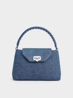 C&K Denim Braided Strap Top Handle Bag