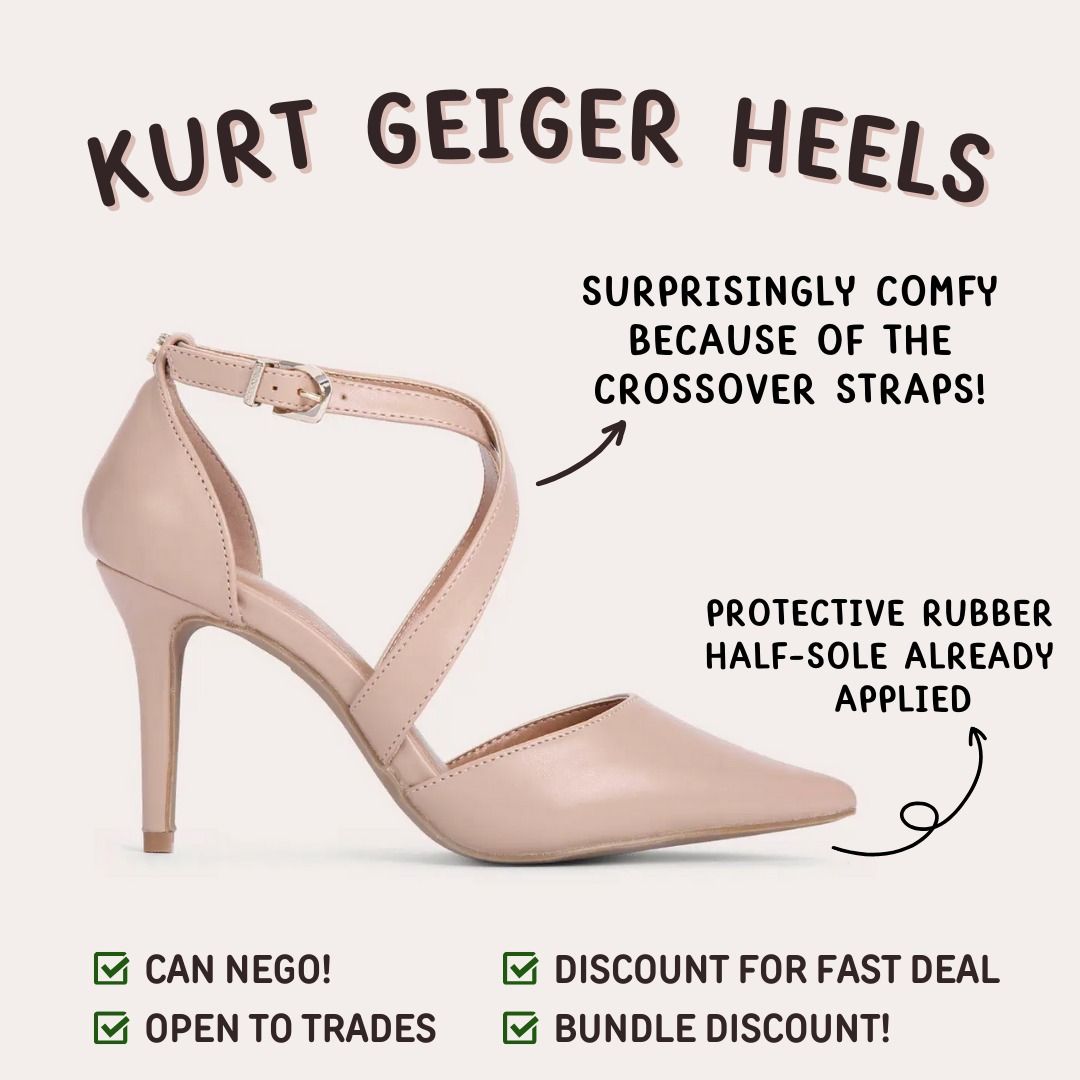 SALE Comfy Kurt Geiger Carvela Crossover Court Heels Pumps Blush Nude Pink Heeled Sandals