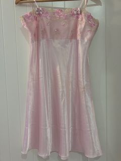Coquette Fairycore Light Pink Lace Slip Silk Dress