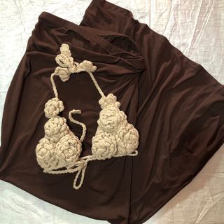 Crochet bikini top & brown long skirt