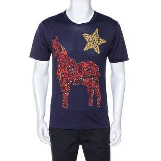 Dolce & Gabanna - Navy Blue Crystal Horse Print Shirt