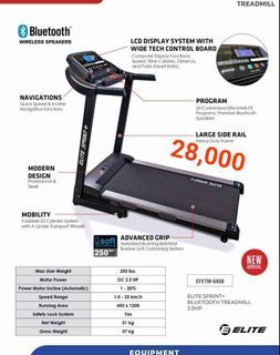 Elite sprint Bluetooth treadmill 2.5hp automatic incline hydraulic folding with rubber cushioning