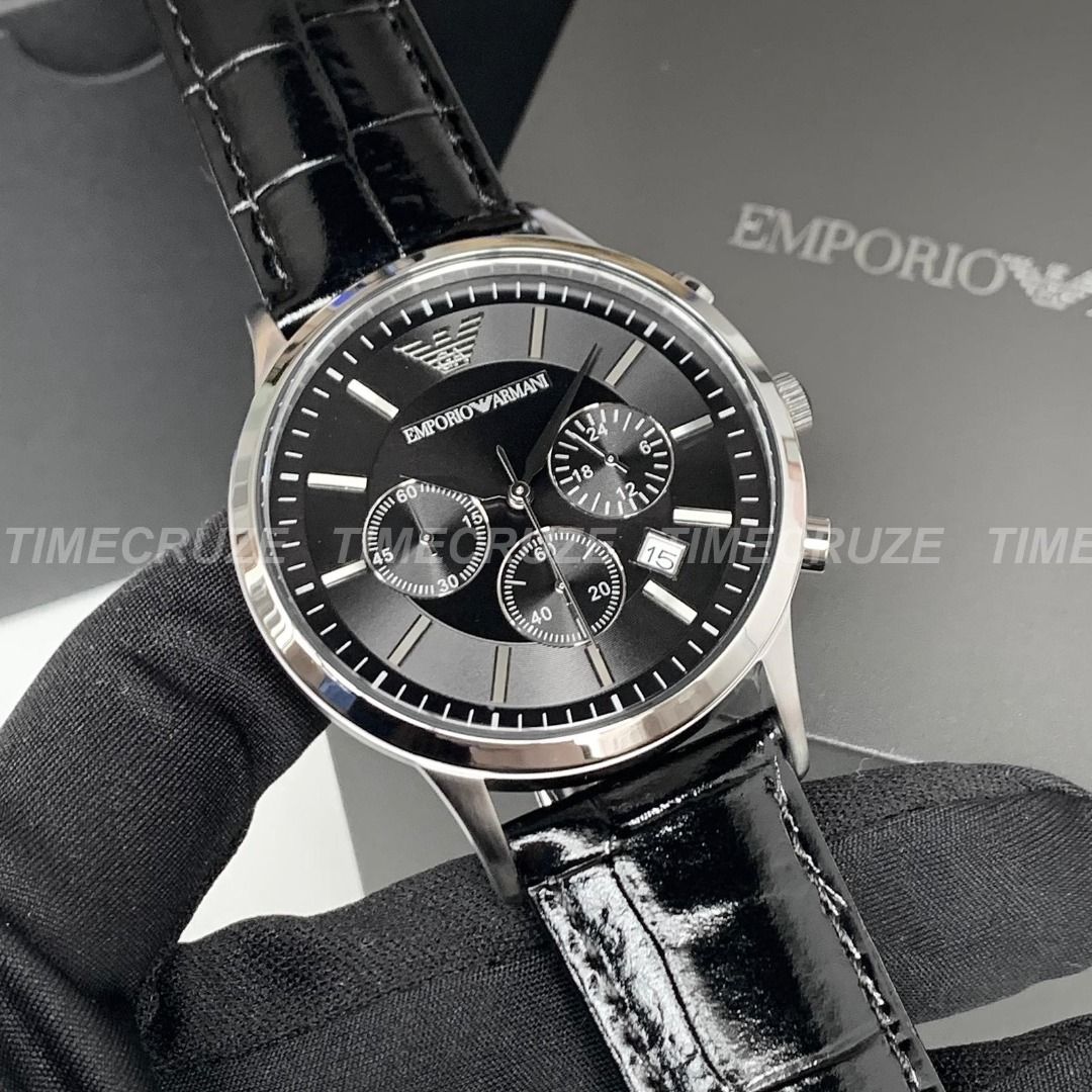 Emporio Armani Chronograph Black Leather Men Watch AR2447 Men s Fashion Watches Accessories Watches on Carousell