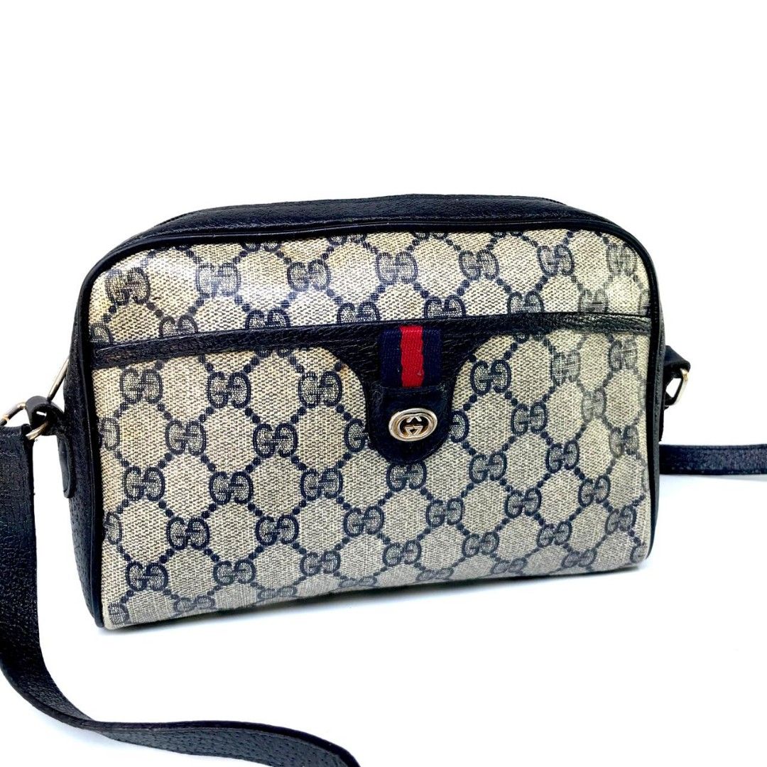 Fast Sale, Preloved, Vintage GCI Ophidia GG supreme canvas and leather  shoulder bag women’s blue, size 22 x 15 x cm, •Nett, •Exclude ongkir 