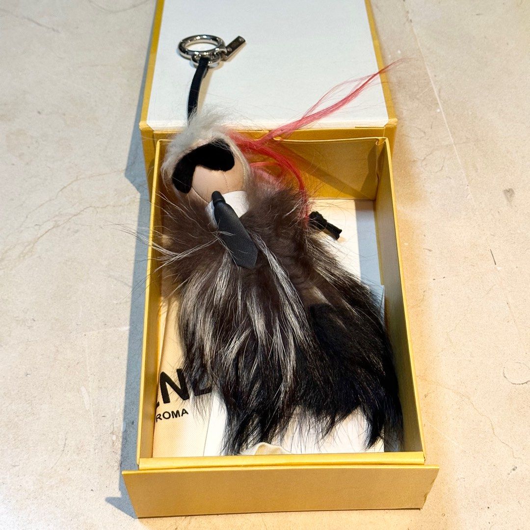 Fendi Pink and Silver Fur Mini Karlito Bag Charm