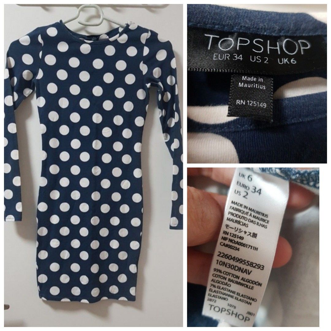 For the fit and fab TOPSHOP Blue Polka dot Bodycon Party Dress A136 Polkadot
