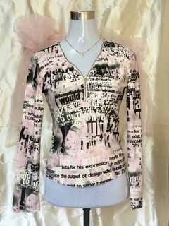 Graphic Y2k pink long sleeve top with zipper | grunge | retro