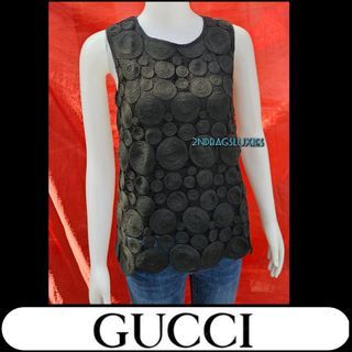 🛑Gucci Black Cotyon Embroidered Sleeveless Blouse Shirt