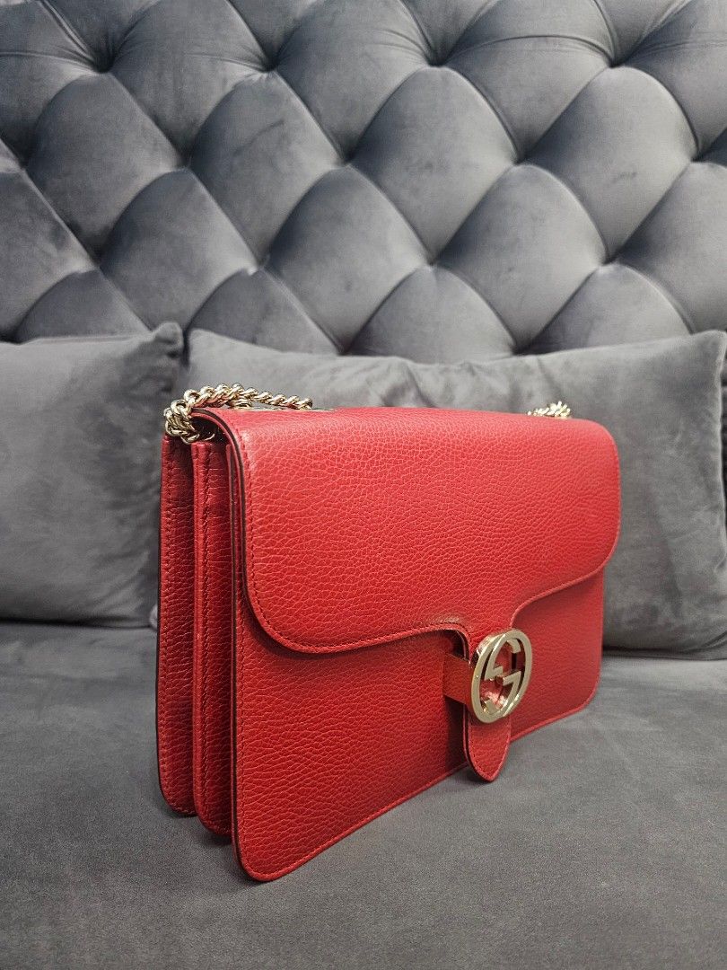 Gucci Interlocking G Red Leather Chain Bag
