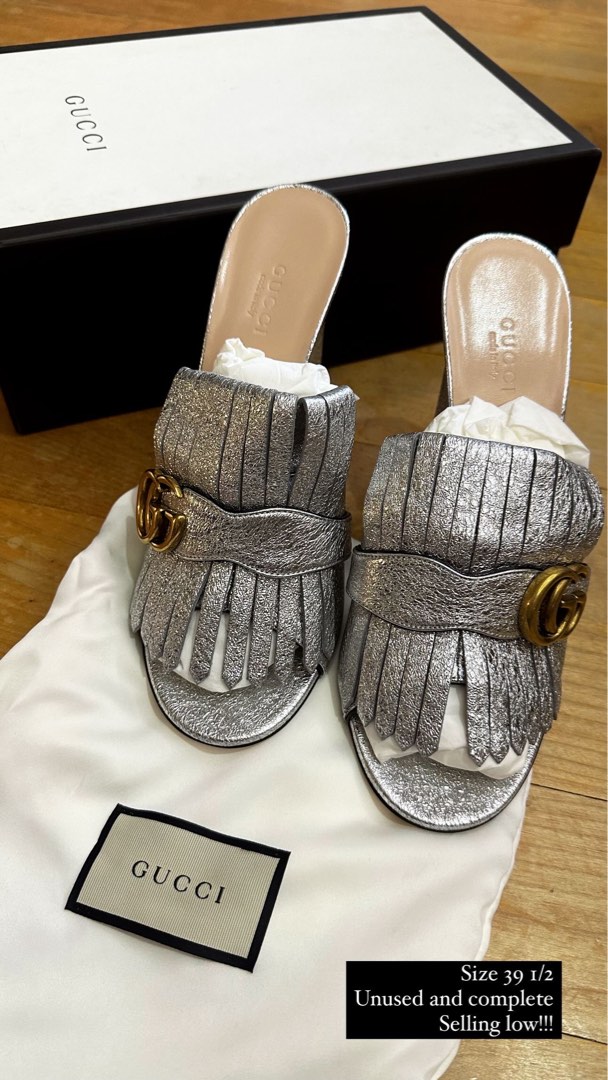 Gucci marmont silver mules sales