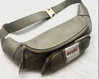 Guess Kassiani Embossed Belt Bag. Color: Olive Green