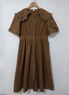H&M women brown soft cotton button down Dress