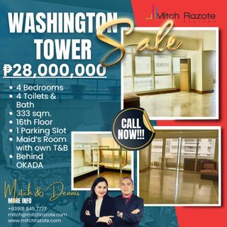 Huge 333 sqm. 4 Bedroom Unit For Sale at Washington Tower Asia World City, Parañaque behind Okada Hotel and Casino