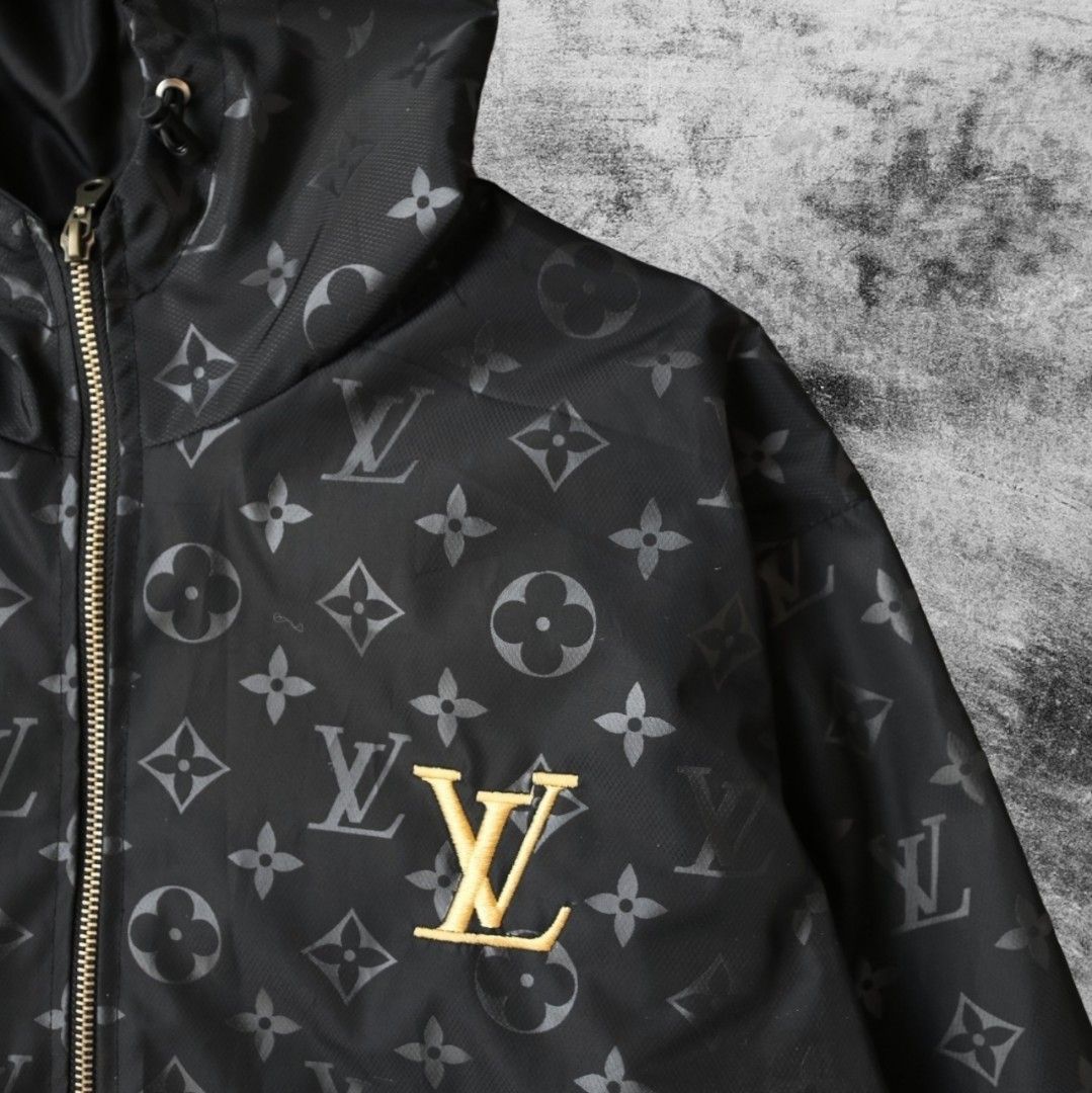 Jaket Zipper Louis Vuitton LV Full Print Hitam, Fesyen Pria