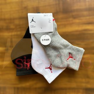 Jordan Jumpman KIDS Ankle Socks Set (Gray/White/Black) - 3y-5y or (Women's 4-6)