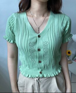 Knitted Green Blouse Top