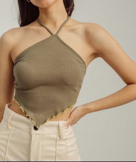 Love Ara- Maddy Olive Green Knitted Halter Top
