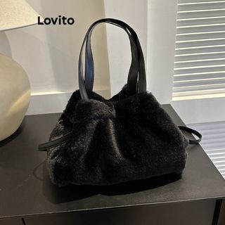 Lovito Women Casual Faux Fur Padded Small Shoulder Bag