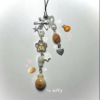 Miffy Bread Themed Wire Beaded Phone Charm Keychain