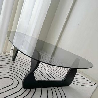 Modern black Glass and wood center coffee living room table