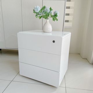 Modern White glossy glass top bed side night end table furniture