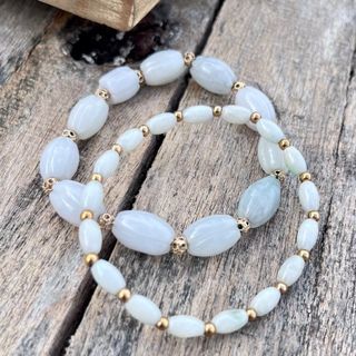 ✨Natural White Jadeite and Gold Bead Stretch bracelet, which is your fave 🤍